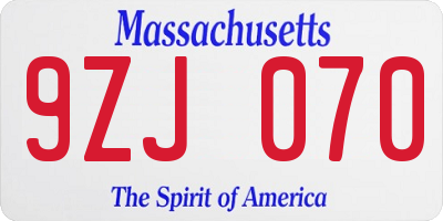 MA license plate 9ZJ070