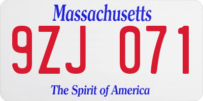 MA license plate 9ZJ071