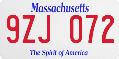 MA license plate 9ZJ072