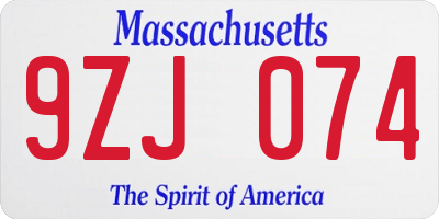 MA license plate 9ZJ074