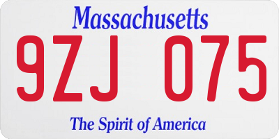 MA license plate 9ZJ075