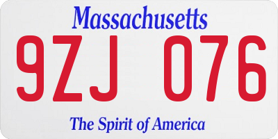 MA license plate 9ZJ076