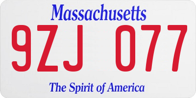 MA license plate 9ZJ077