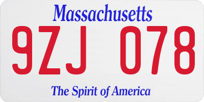 MA license plate 9ZJ078