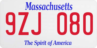 MA license plate 9ZJ080