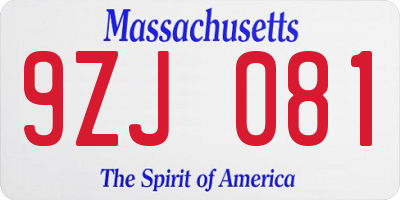 MA license plate 9ZJ081