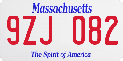 MA license plate 9ZJ082