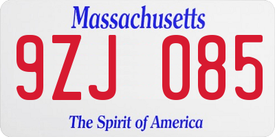 MA license plate 9ZJ085