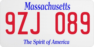 MA license plate 9ZJ089