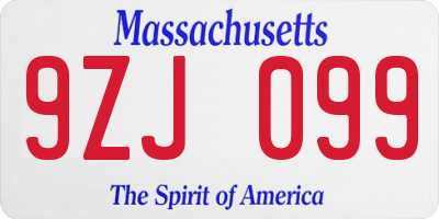 MA license plate 9ZJ099