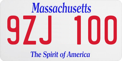 MA license plate 9ZJ100