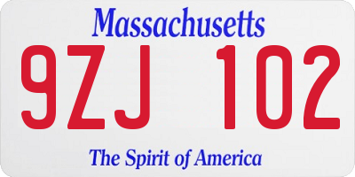 MA license plate 9ZJ102