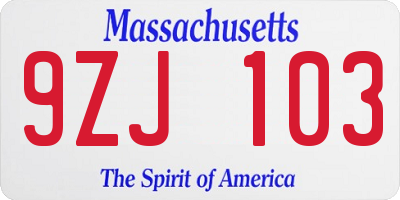 MA license plate 9ZJ103