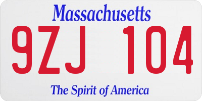 MA license plate 9ZJ104