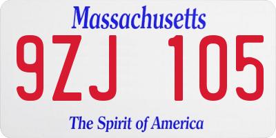 MA license plate 9ZJ105