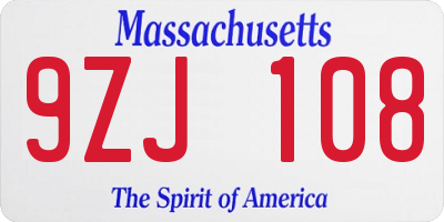 MA license plate 9ZJ108