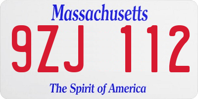 MA license plate 9ZJ112