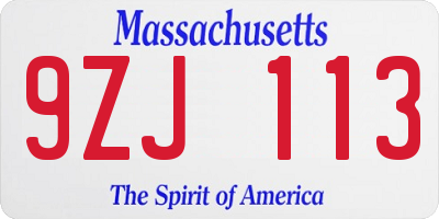 MA license plate 9ZJ113
