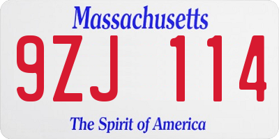 MA license plate 9ZJ114