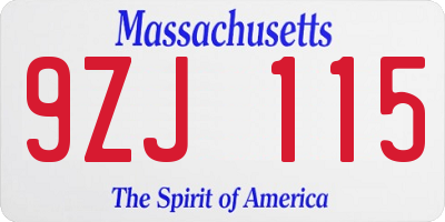 MA license plate 9ZJ115