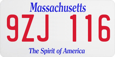 MA license plate 9ZJ116