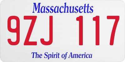 MA license plate 9ZJ117