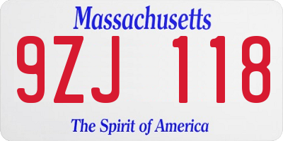 MA license plate 9ZJ118