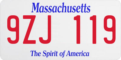 MA license plate 9ZJ119
