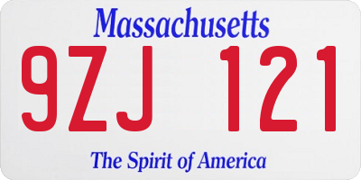 MA license plate 9ZJ121