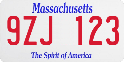 MA license plate 9ZJ123