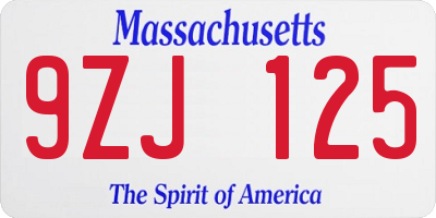 MA license plate 9ZJ125