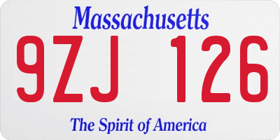 MA license plate 9ZJ126