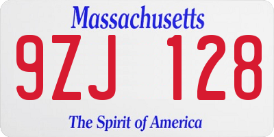 MA license plate 9ZJ128