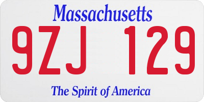 MA license plate 9ZJ129