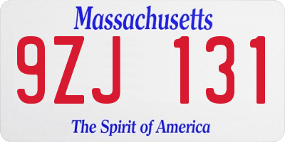 MA license plate 9ZJ131