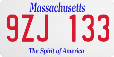 MA license plate 9ZJ133