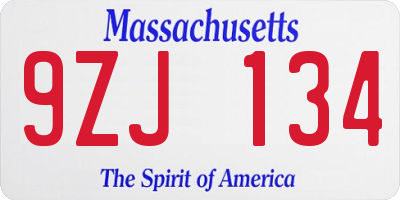 MA license plate 9ZJ134