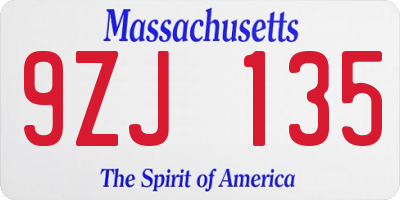 MA license plate 9ZJ135