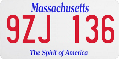 MA license plate 9ZJ136
