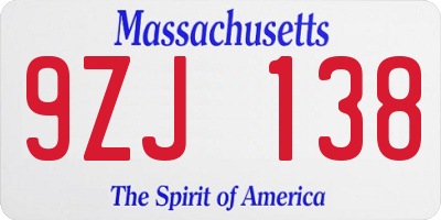 MA license plate 9ZJ138