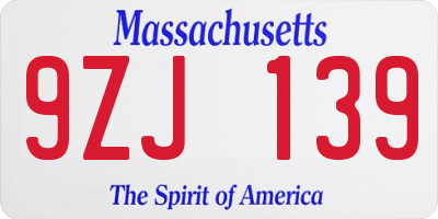 MA license plate 9ZJ139