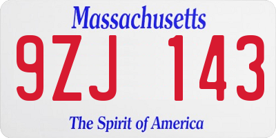 MA license plate 9ZJ143