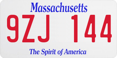 MA license plate 9ZJ144