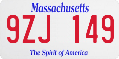 MA license plate 9ZJ149