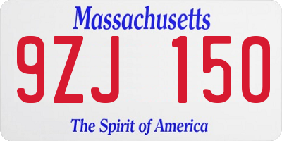 MA license plate 9ZJ150