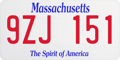 MA license plate 9ZJ151