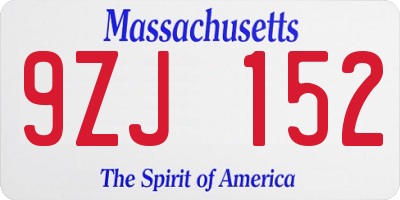 MA license plate 9ZJ152