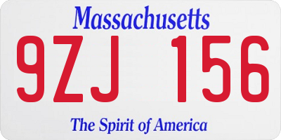 MA license plate 9ZJ156