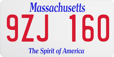 MA license plate 9ZJ160