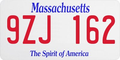 MA license plate 9ZJ162